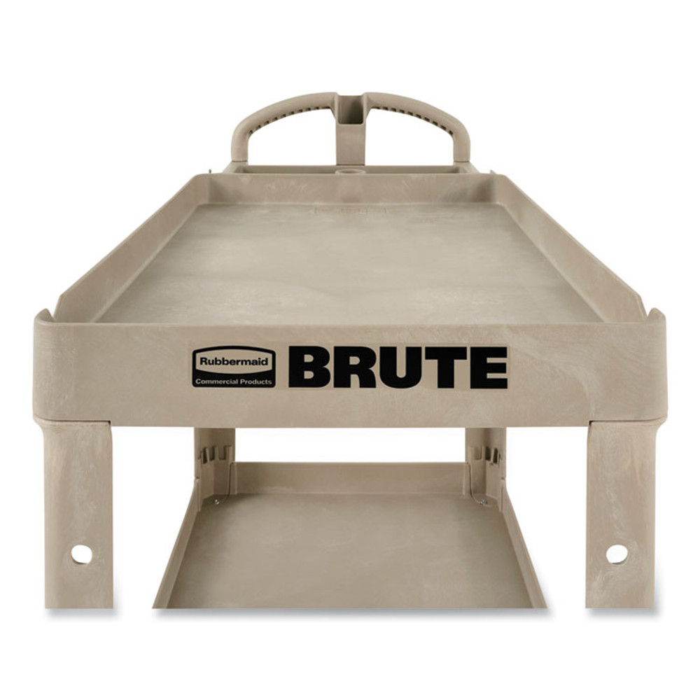 RUBBERMAID COMMERCIAL PROD. 450088BG BRUTE Heavy-Duty Utility Cart with Lipped Shelves, Plastic, 2 Shelves, 500 lb Capacity, 17.13" x 38.5" x 38.88", Beige