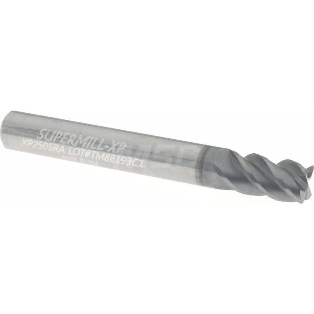 Supermill XP250SRA Corner Radius End Mill: 1/4" Dia, 1/2" LOC, 0.015" Radius, 4 Flutes, Solid Carbide