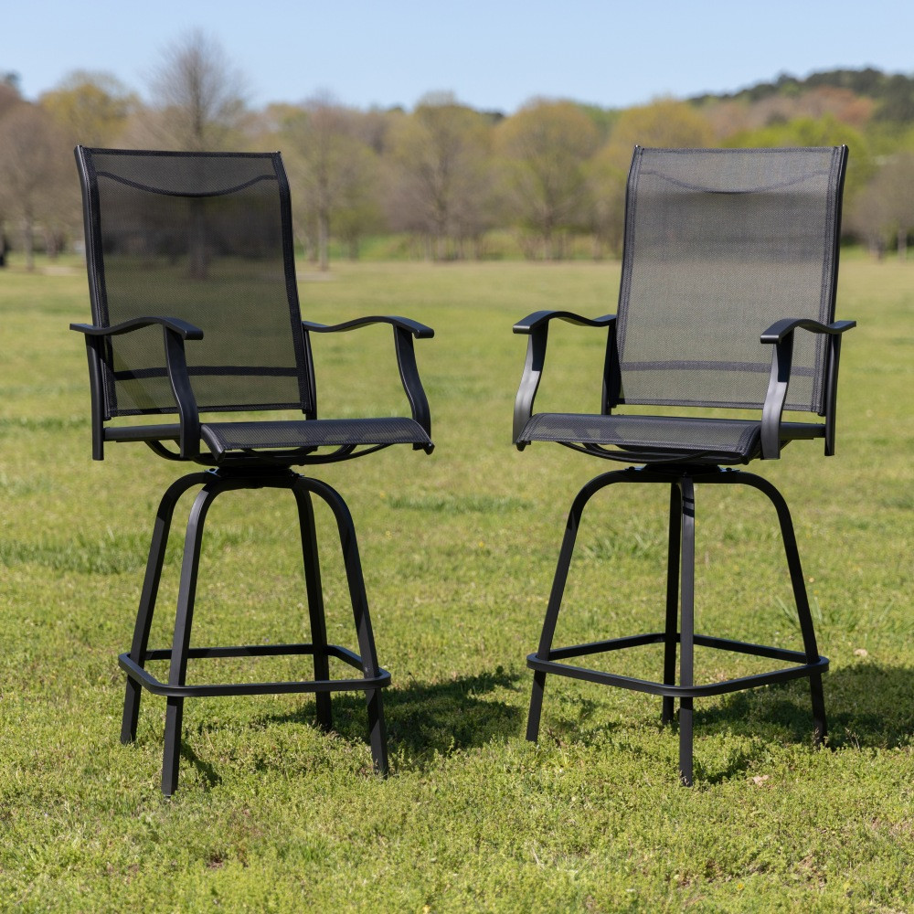 FLASH FURNITURE 2ETSWVLPTO30BK  Valerie Patio Bar Stools, Black, Set Of 2 Stools