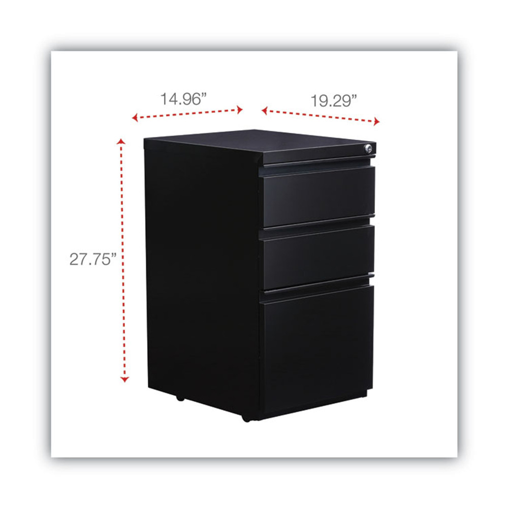 ALERA PBBBFBL File Pedestal with Full-Length Pull, Left or Right, 3-Drawers: Box/Box/File, Legal/Letter, Black, 14.96" x 19.29" x 27.75"