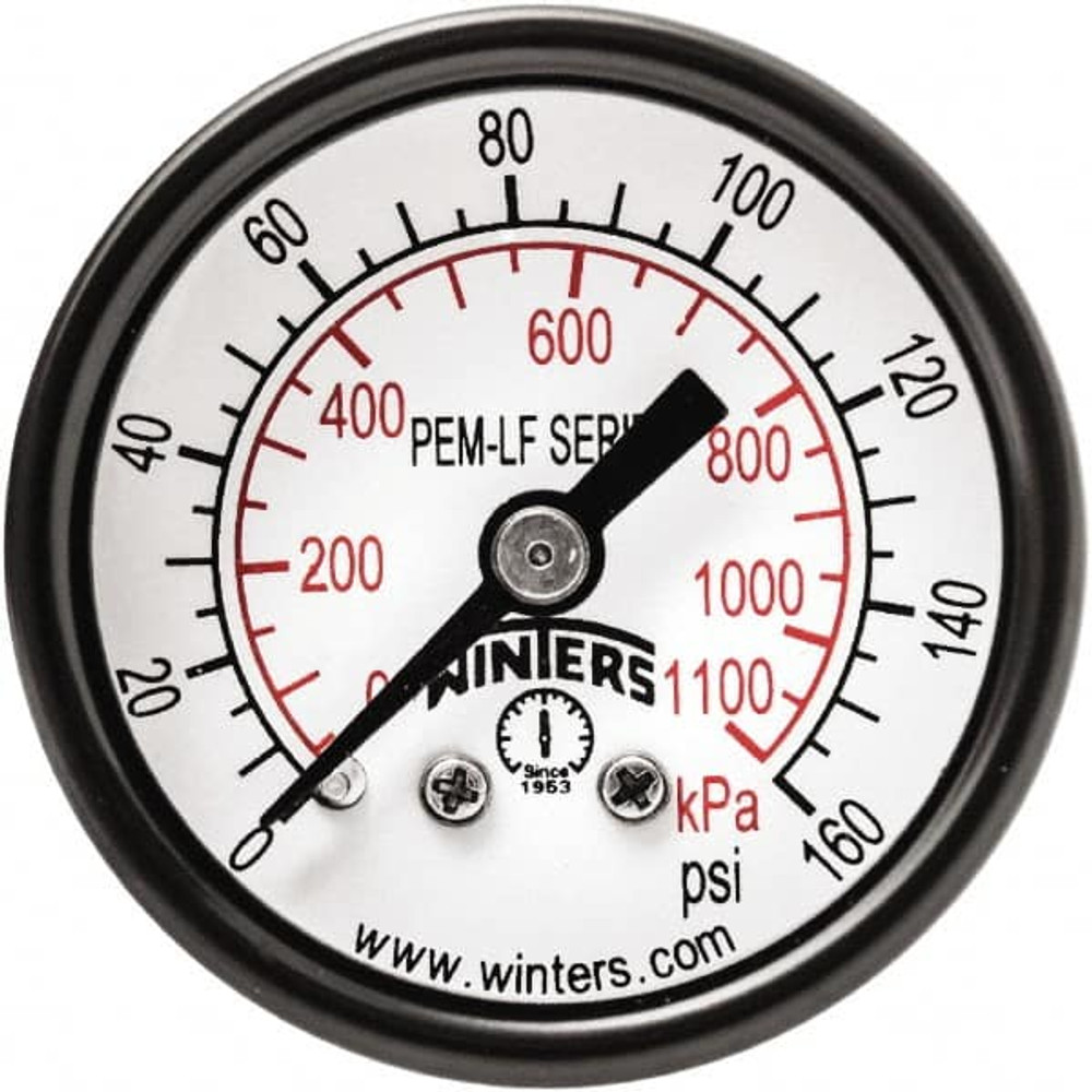 Winters PEM1421LF Pressure Gauge: 1-1/2" Dial, 1/8" Thread, NPT, Center Back Mount