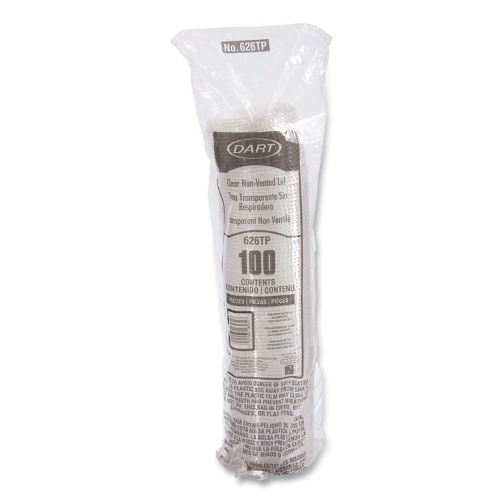 DART SOLO® 626TP PETE Plastic Flat Cold Cup Lids, Fits 12 oz to 24 oz Cold Cups, Clear, 1,000/Carton