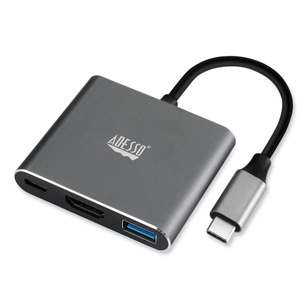 ADESSO INC AUH4010 3-in-1 USB-C Multi-Port TAA Compliant Docking Station, HDMI, USB-C, USB 3 A+PD, Black/Gray