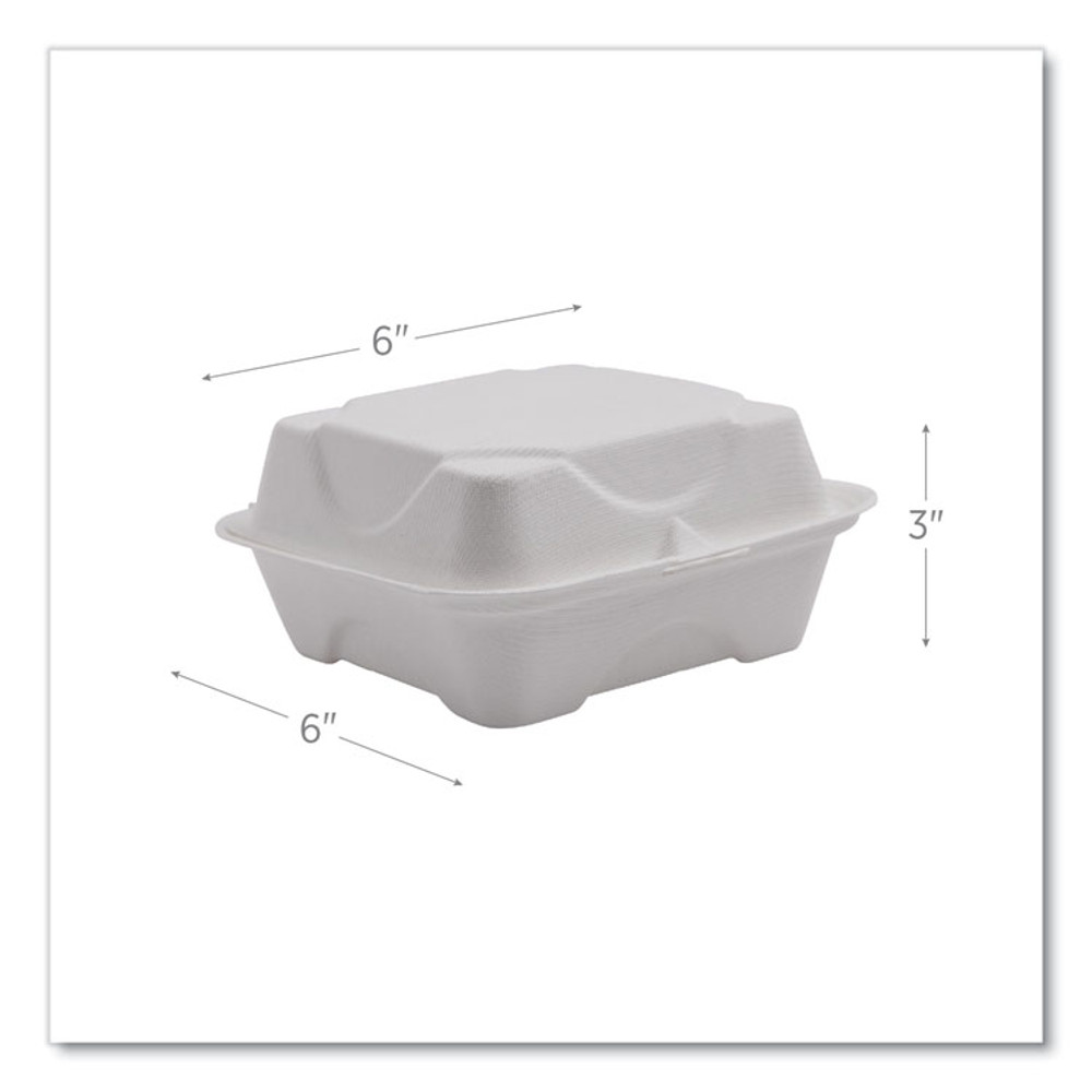 ECO-PRODUCTS,INC. EPHC6NFA Vanguard Renewable and Compostable Sugarcane Clamshells, 6 x 6 x 3, White, 500/Carton