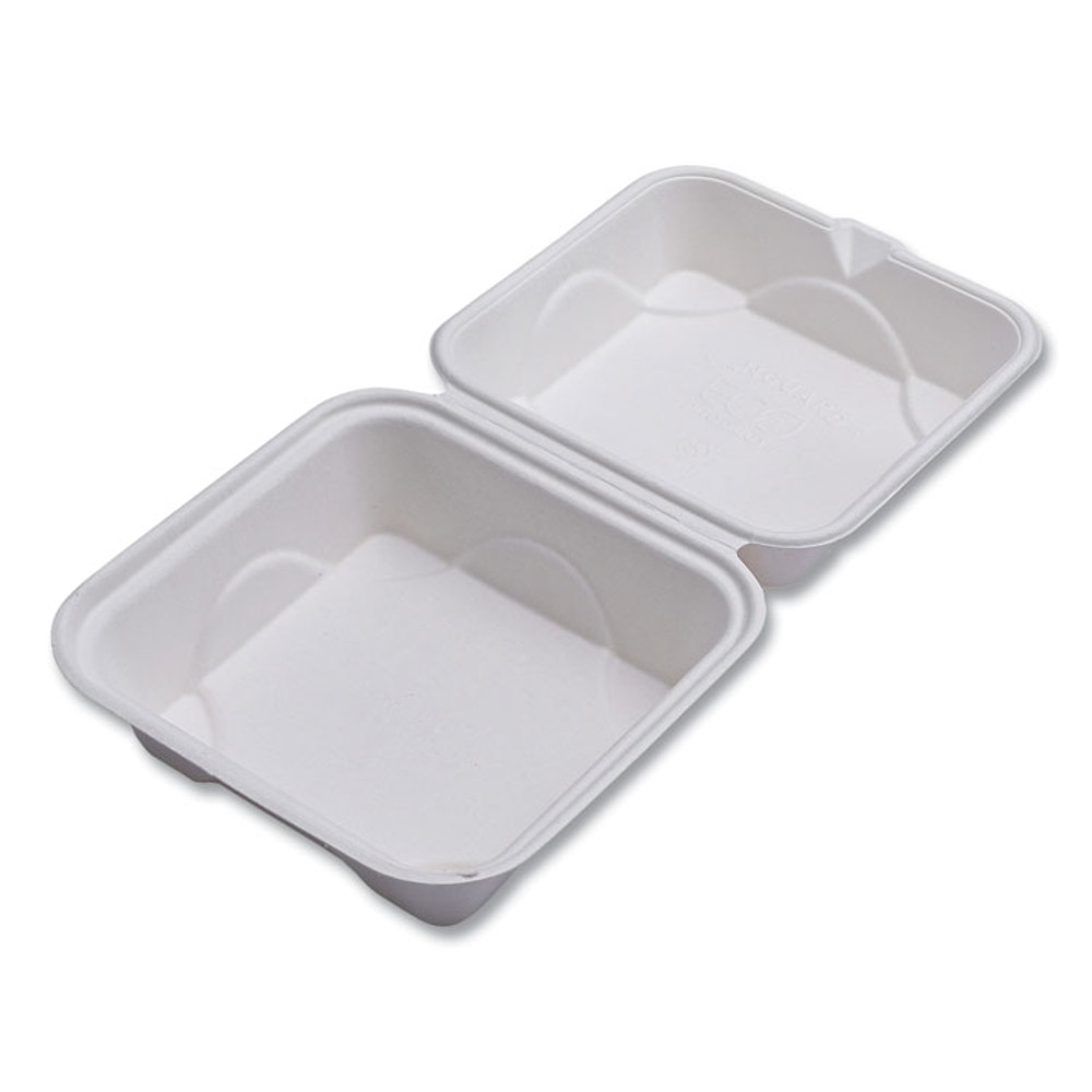 ECO-PRODUCTS,INC. EPHC6NFA Vanguard Renewable and Compostable Sugarcane Clamshells, 6 x 6 x 3, White, 500/Carton