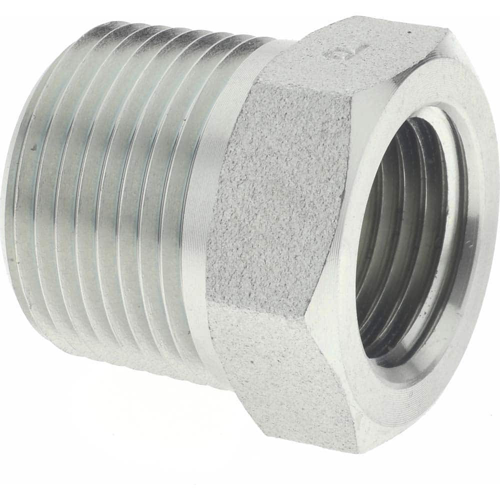 Parker 3/4 X 1/2 PTR-S Industrial Pipe Bushing: 1/2" Female Thread, 3/4" Male Thread, MNPTF x FNPTF