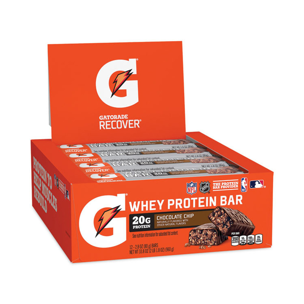 PEPSICO Gatorade® 29500032 Recover Chocolate Chip Whey Protein Bar, 2.8 oz Bar, 12 Bars/Carton