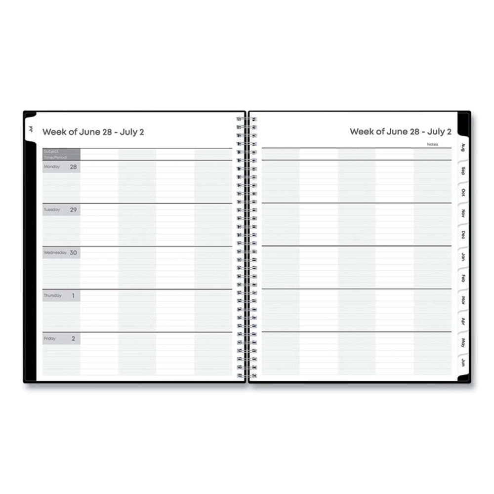 BLUE SKY 134433 Teacher's Solid Black Weekly/Monthly Lesson Planner, 9 Classes, 11 x 8.5 Sheets, 12-Month (July to June), 2025 to 2026