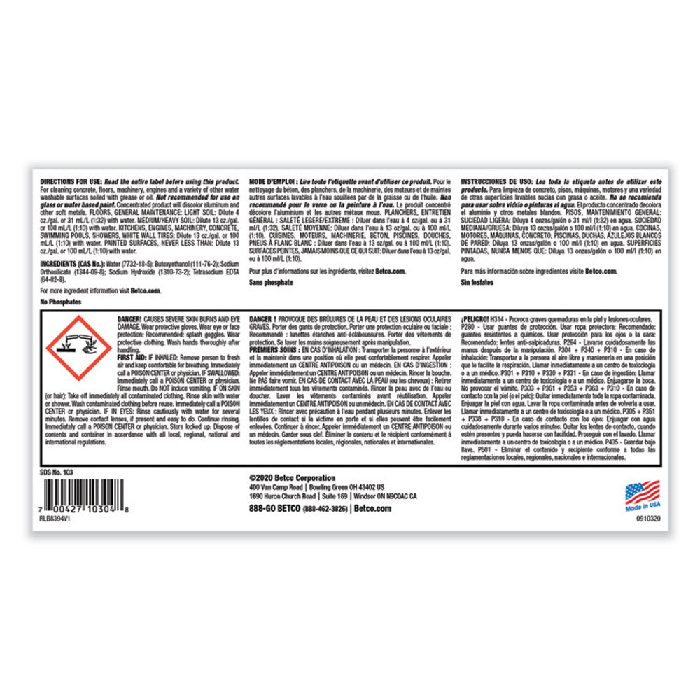 BETCO CORPORATION 1030400 Super Kemite Butyl Degreaser, Cherry Scent, 1 gal Bottle, 4/Carton