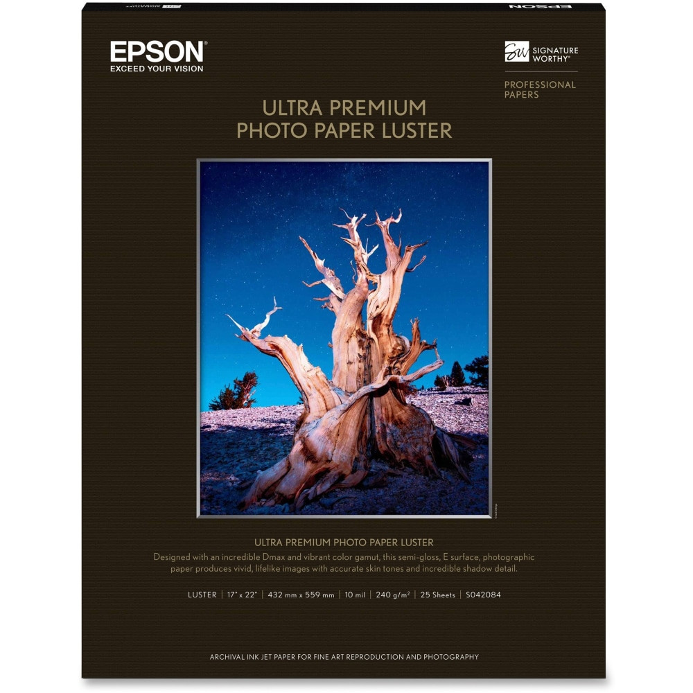 EPSON AMERICA INC. S042084 Epson Ultra Premium Photo Paper, 17in x 22in, Ream Of 25 Sheets