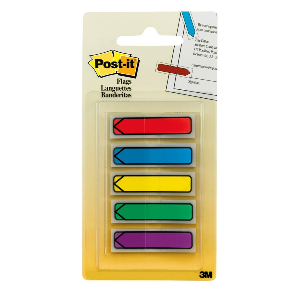 Find it fast with Post-it Flags. They make it simple to mark, call-out or highlight important information. They stick securely, remove cleanly and come in a wide variety of colors. Draw attention to critical items or use them to index, file or color code your work, either at home, work or in the classroom.  Flags make it simple to mark and highlight important information.  Ideal for marking documents without writing on them.  Make it simple to request action.  Sticks securely, removes cleanly.  The dispenser keeps flags organized and easy to find.  Assorted Primary Colors, .47in wide.  100 per On-the-Go Dispenser, 1 dispenser per pack