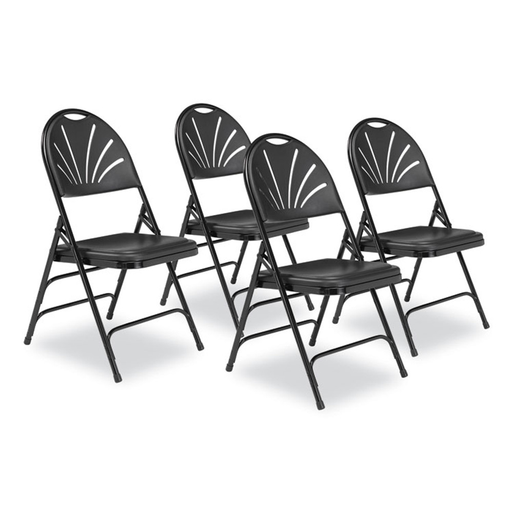 NATIONAL PUBLIC SEATING NPS® 1110 1100 Series Fan-Back Tri-Brace Dual Hinge Folding Chair, Supports Up to 500 lb, 17.75" Seat Height, Black, 4/Carton
