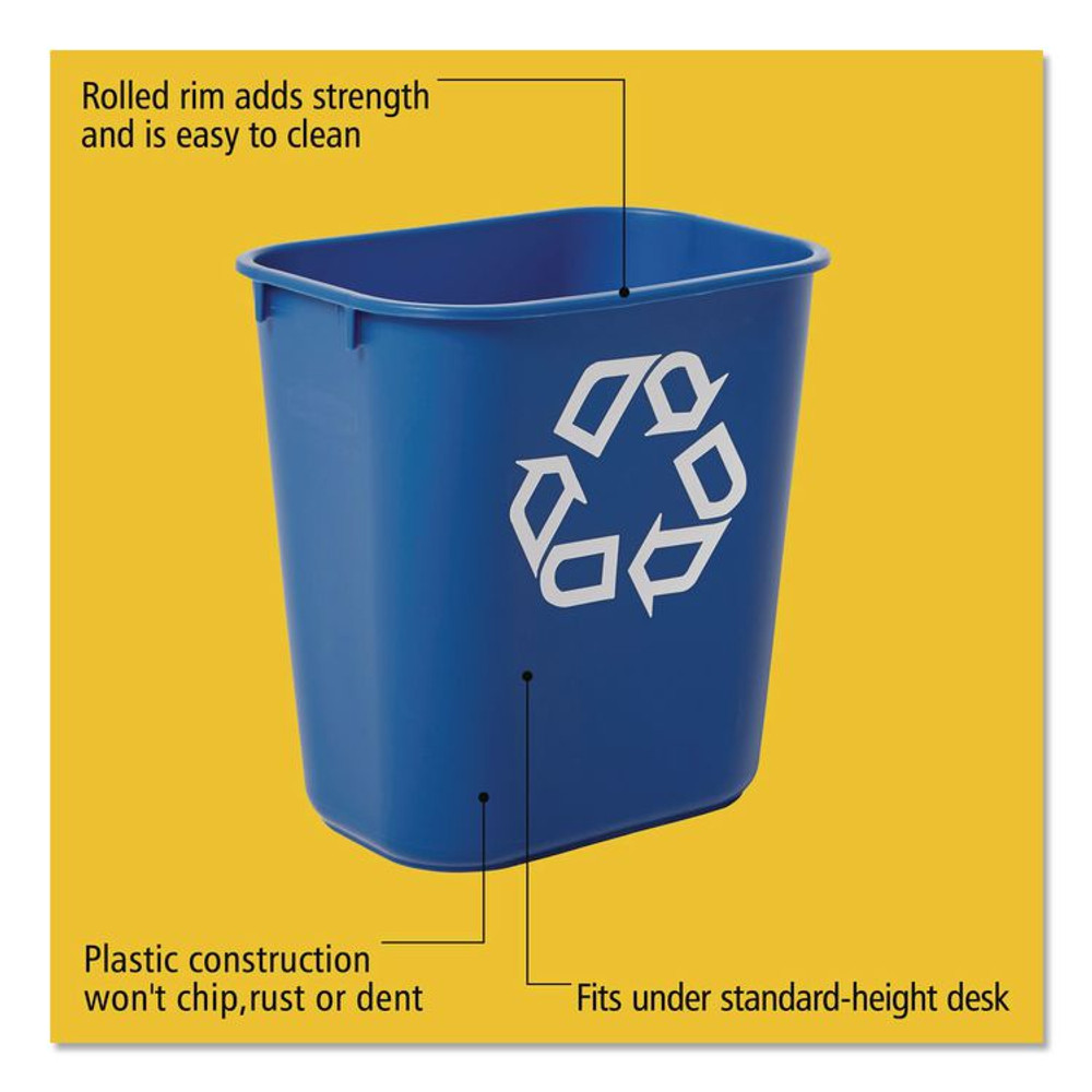 RUBBERMAID COMMERCIAL PROD. 295573BE Deskside Recycling Container, Small, 13.63 qt, Plastic, Blue