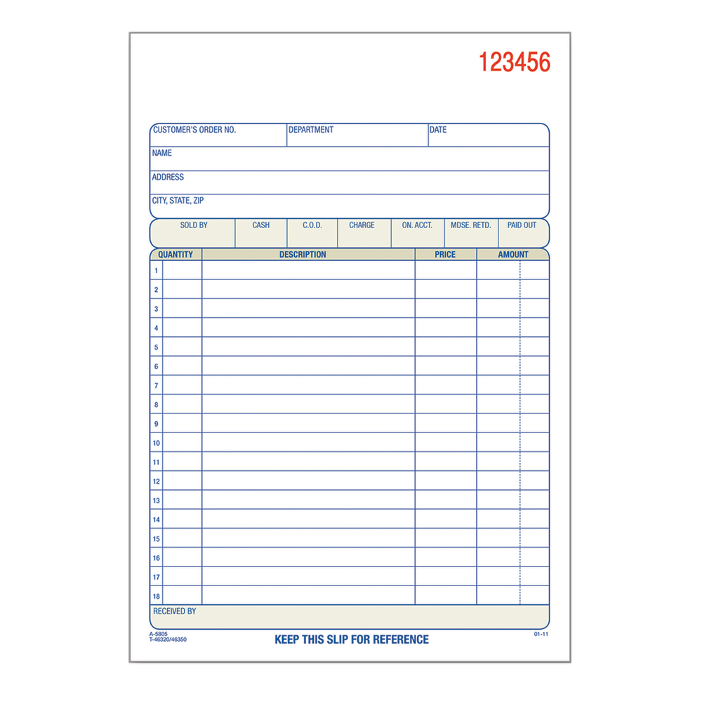 TOPS BUSINESS FORMS TC5805 Adams Carbonless 3-Part Sales Book, 5 9/16in x 8 7/16in, Pack Of 50 Sets