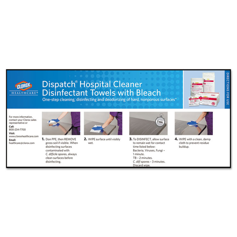 CLOROX SALES CO. Healthcare® 69150EA Dispatch Cleaner Disinfectant Towels, 1-Ply, 6.75 x 8, Unscented, White, 150/Canister