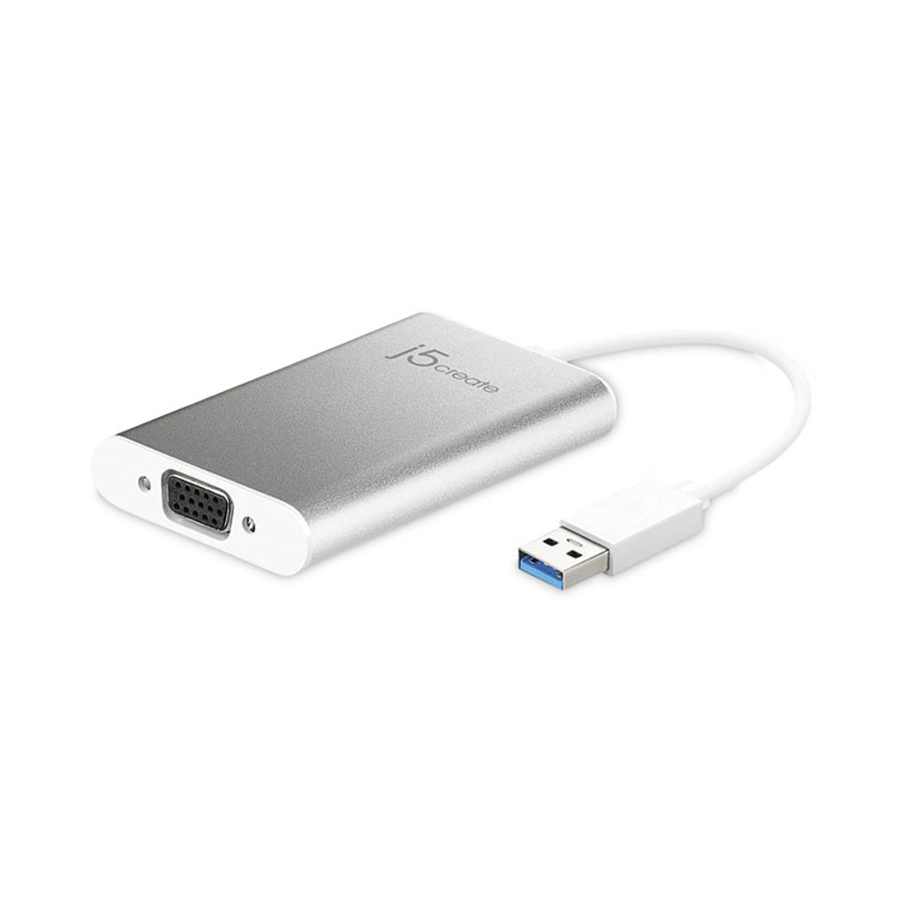 J5CREATE JUA311 USB to VGA Adapter, 5.91", Silver/White