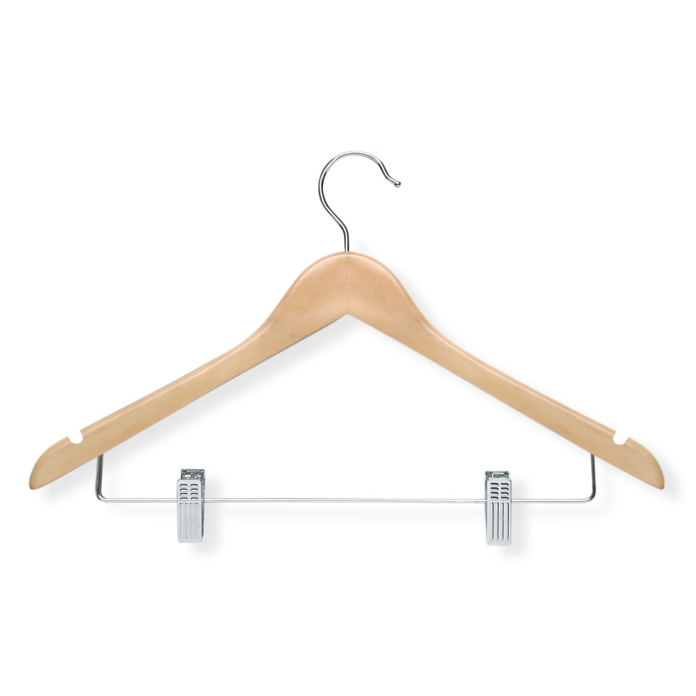 HONEY-CAN-DO INTERNATIONAL, LLC HNG-09033 Honey Can Do Wood Suit Hangers With Clips, 17-9/16in x 10-1/16in, Maple, Pack Of 12 Hangers