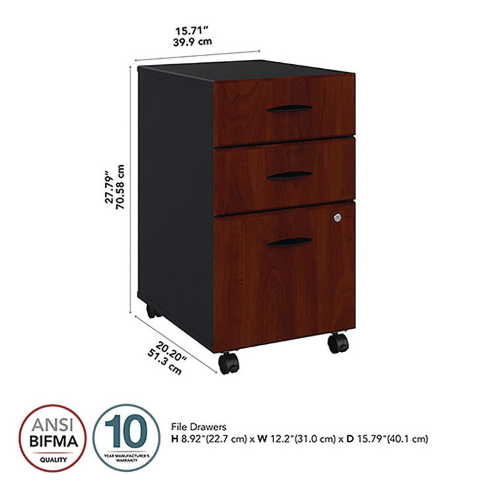 BUSH INDUSTRIES WC94453SU Mobile Pedestal File, Left/Right, 3-Drawers: Box/Box/File, Legal/Letter/A4/A5, Hansen Cherry/Galaxy, 15.75" x 20.25" x 27.88"