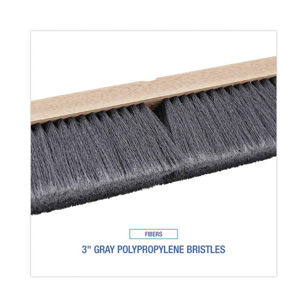 BOARDWALK 20418 Floor Brush Head, 3" Gray Flagged Polypropylene Bristles, 18" Brush