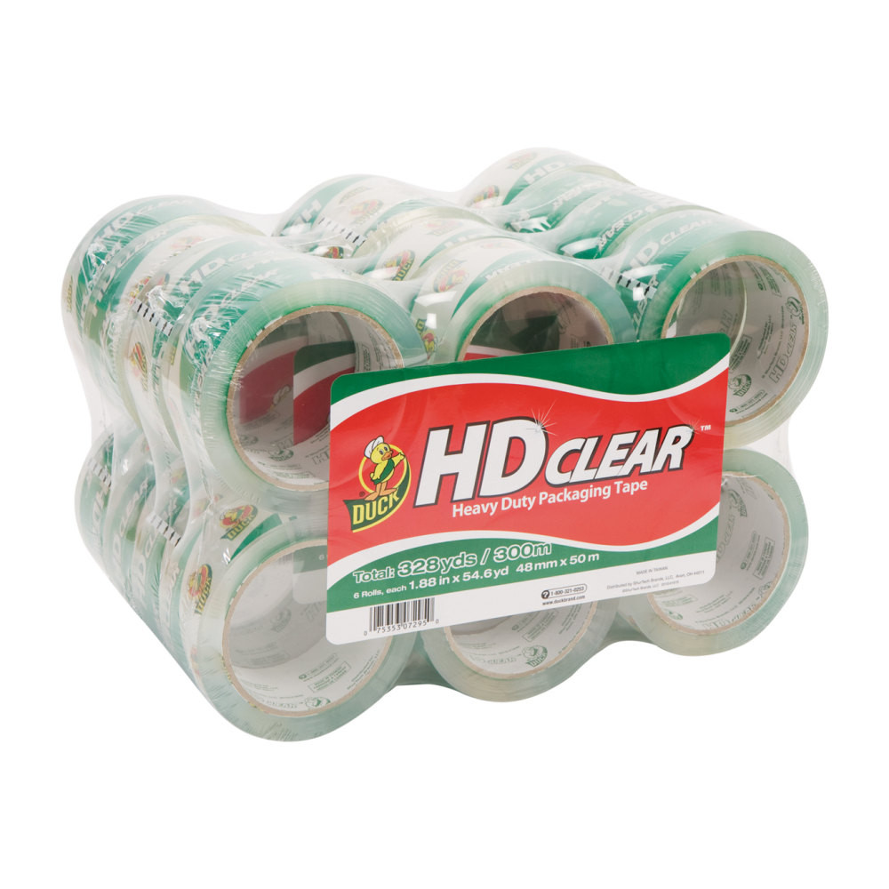 SHURTECH BRANDS, LLC 393730 Duck HD Clear Heavy-Duty Packaging Tape, 1-7/8in, Crystal Clear, Box Of 24 Rolls