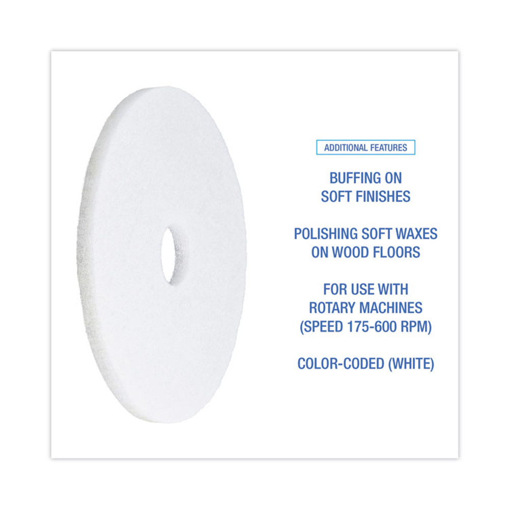 BOARDWALK 4017 WHI Polishing Floor Pads, 17" Diameter, White, 5/Carton