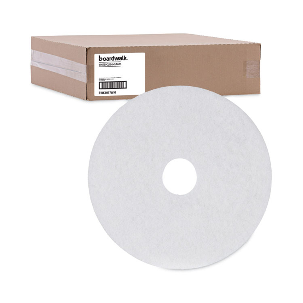 BOARDWALK 4017 WHI Polishing Floor Pads, 17" Diameter, White, 5/Carton