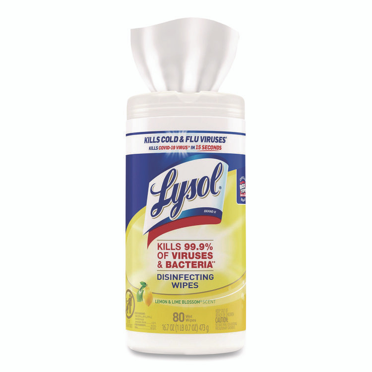 RECKITT BENCKISER LYSOL® Brand 77182EA Disinfecting Wipes, 1-Ply, 7 x 7.25, Lemon and Lime Blossom, White, 80 Wipes/Canister