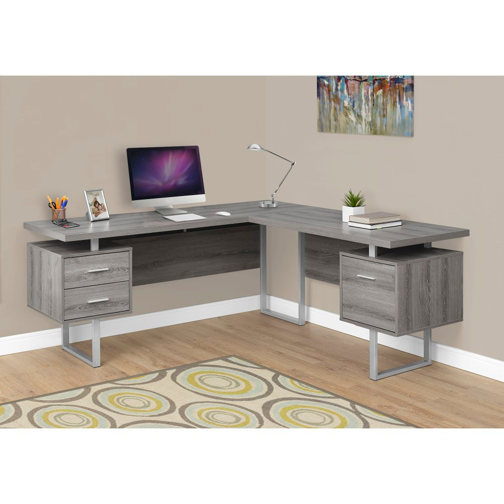 MONARCH PRODUCTS I 7304 Monarch Specialties 71inW L-Shaped Corner Desk With 2 Drawers, Dark Taupe