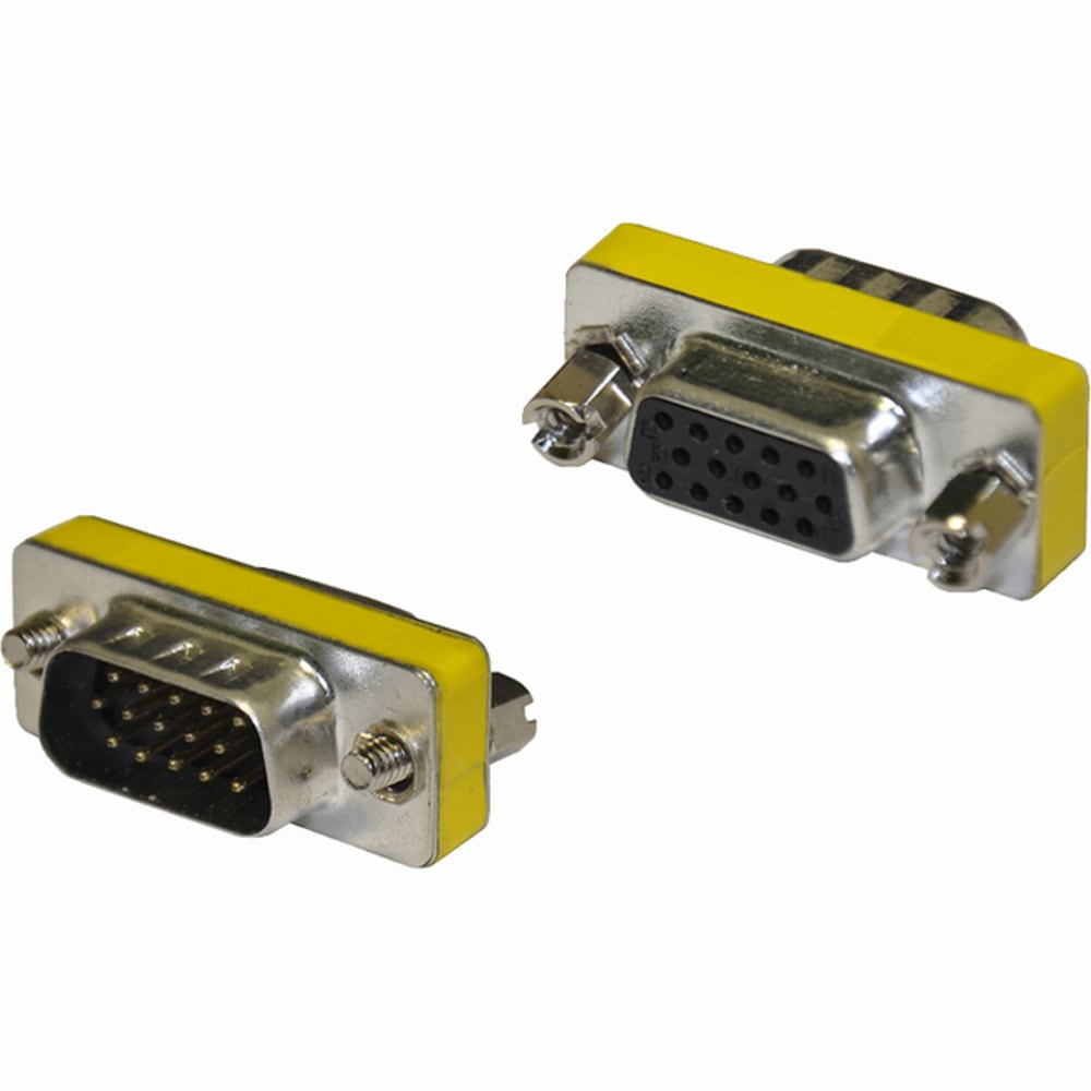 4XEM 4XVGAMF  VGA HD15 Male To Female Adapter - 1 x 15-pin HD-15 VGA Male - 1 x 15-pin HD-15 VGA Female - Silver, Yellow, Black