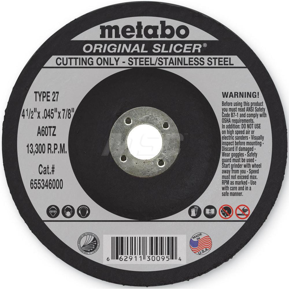 Metabo 655346000 Depressed Grinding Wheel:  Type 27,  4-1/2" Dia,  7/8" Hole,  Aluminum Oxide