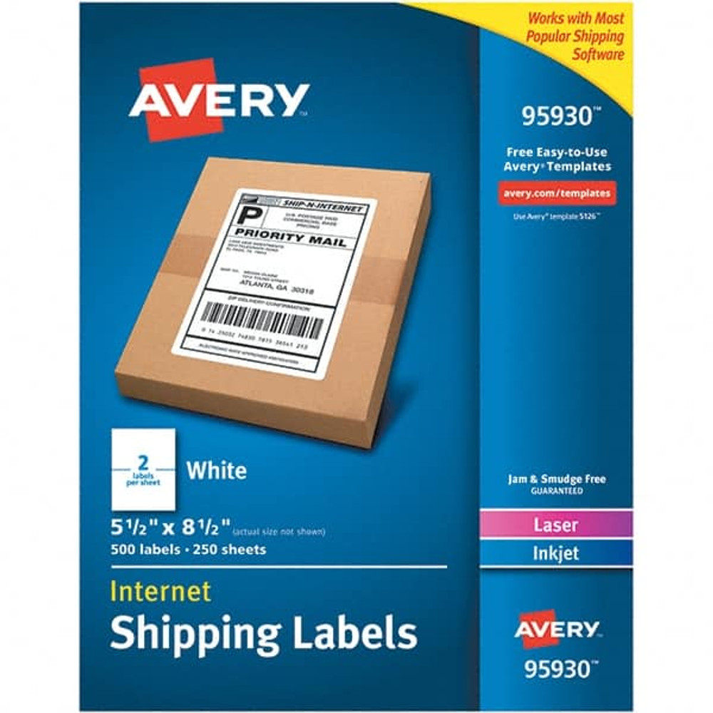 AVERY 95930 Label Maker Label: White, Paper, 8-1/2" OAL, 5,000 per Roll