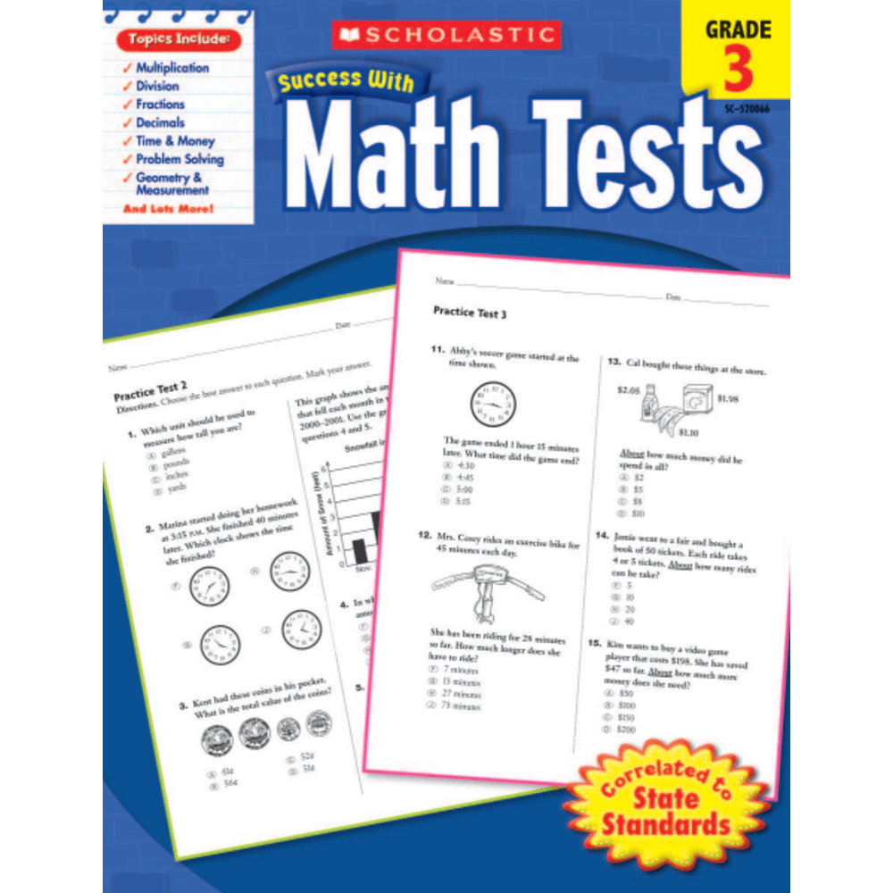 SCHOLASTIC INC 9780545200660 Scholastic Success With: Math Tests Workbook, Grade 3