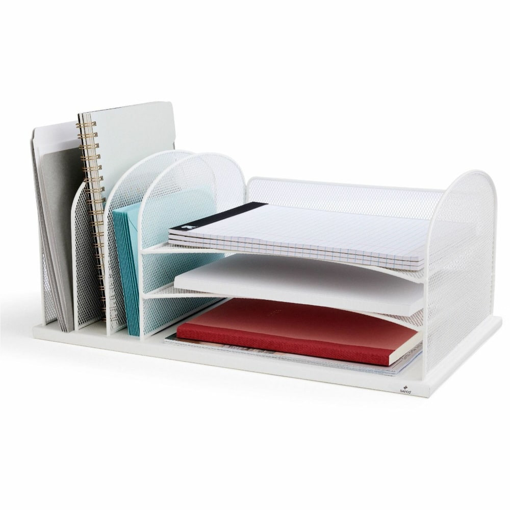 SAFCO PRODUCTS CO Safco 3254WH  Onyx 3 Tray/3 Upright Section Desk Organizer - 8.3in Height x 19.5in Width x 11.5in Depth - Desktop - White - Steel - 1 Each