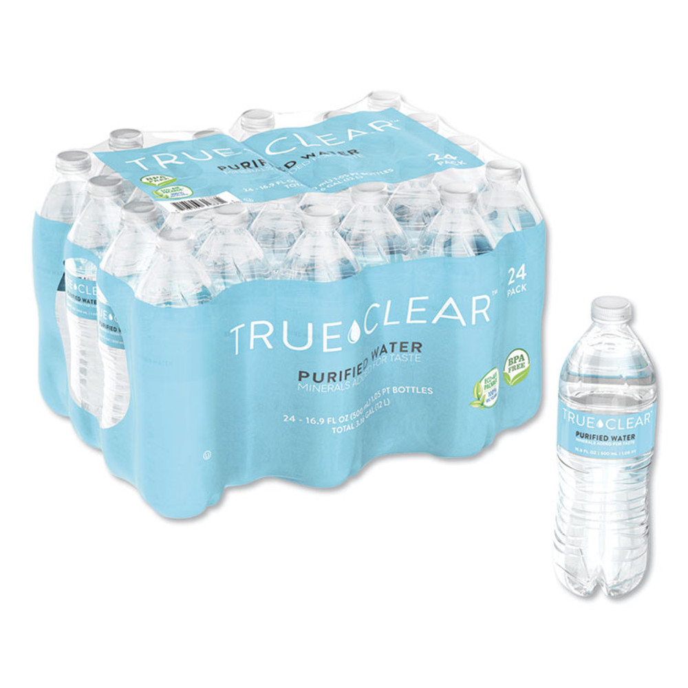 TRUE CLEAR TRC05L24CT Purified Bottled Water, 16.9 oz Bottle, 24 Bottles/Carton