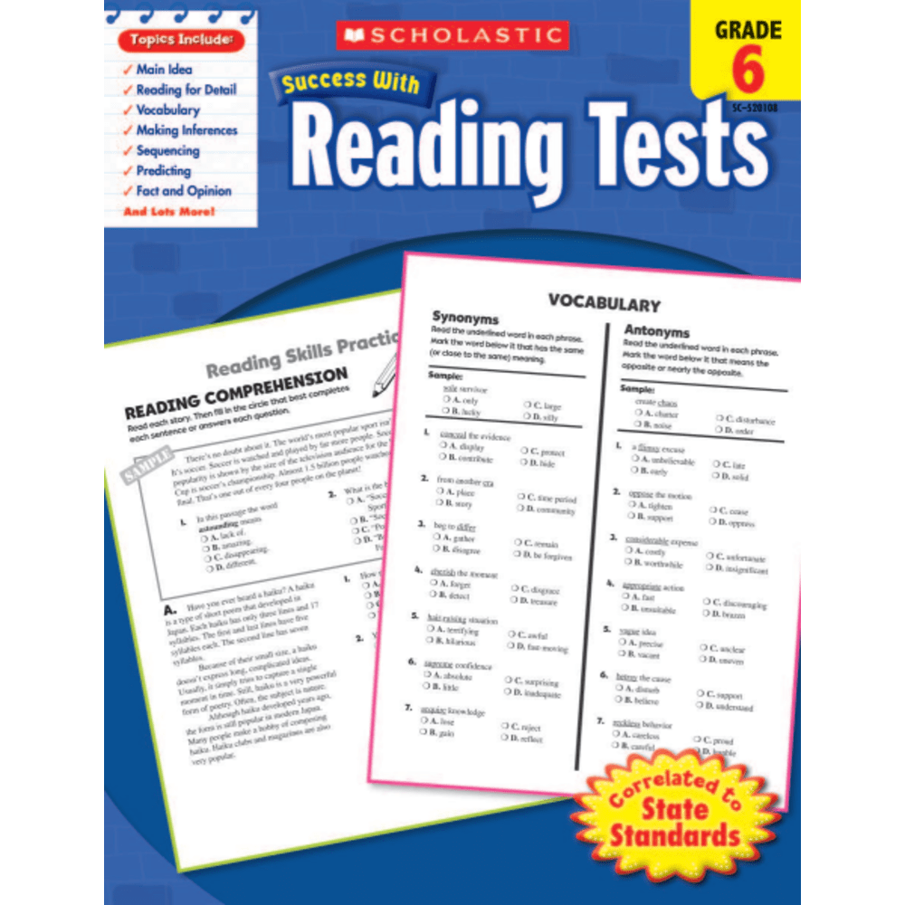 SCHOLASTIC INC Scholastic 9780545201087  Success With: Reading Tests Workbook, Grade 6