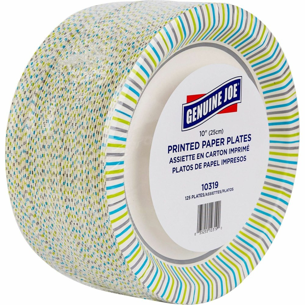 SP RICHARDS Genuine Joe 10319  10in Printed Paper Plates - Disposable - Multi - 125 / Pack