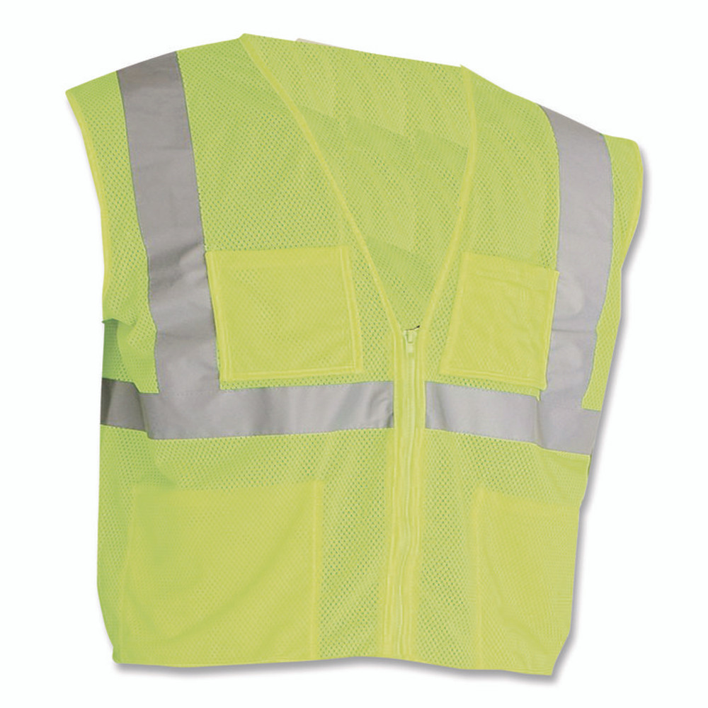 PROTECTIVE INDUSTRIAL PRODUCTS INC PIP MVGZ4PLYXL ANSI Class 2 Four Pocket Zipper Safety Vest, Polyester Mesh, X-Large, Hi-Viz Lime Yellow
