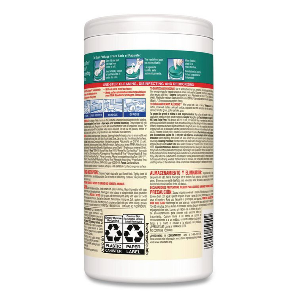 CLOROX SALES CO. 15949EA Disinfecting Wipes, 1-Ply, 7 x 8, Fresh Scent, White, 75/Canister