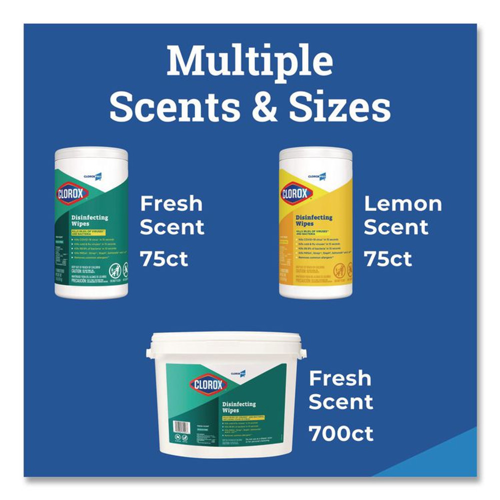 CLOROX SALES CO. 15949EA Disinfecting Wipes, 1-Ply, 7 x 8, Fresh Scent, White, 75/Canister