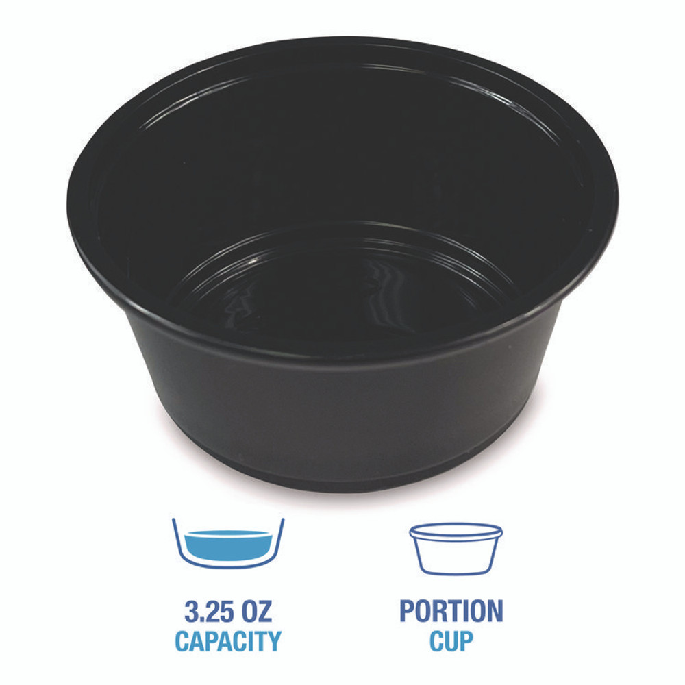 BOARDWALK PRTN325BL Souffle/Portion Cups, 3.25 oz, Plastic, Black, 2,500/Carton