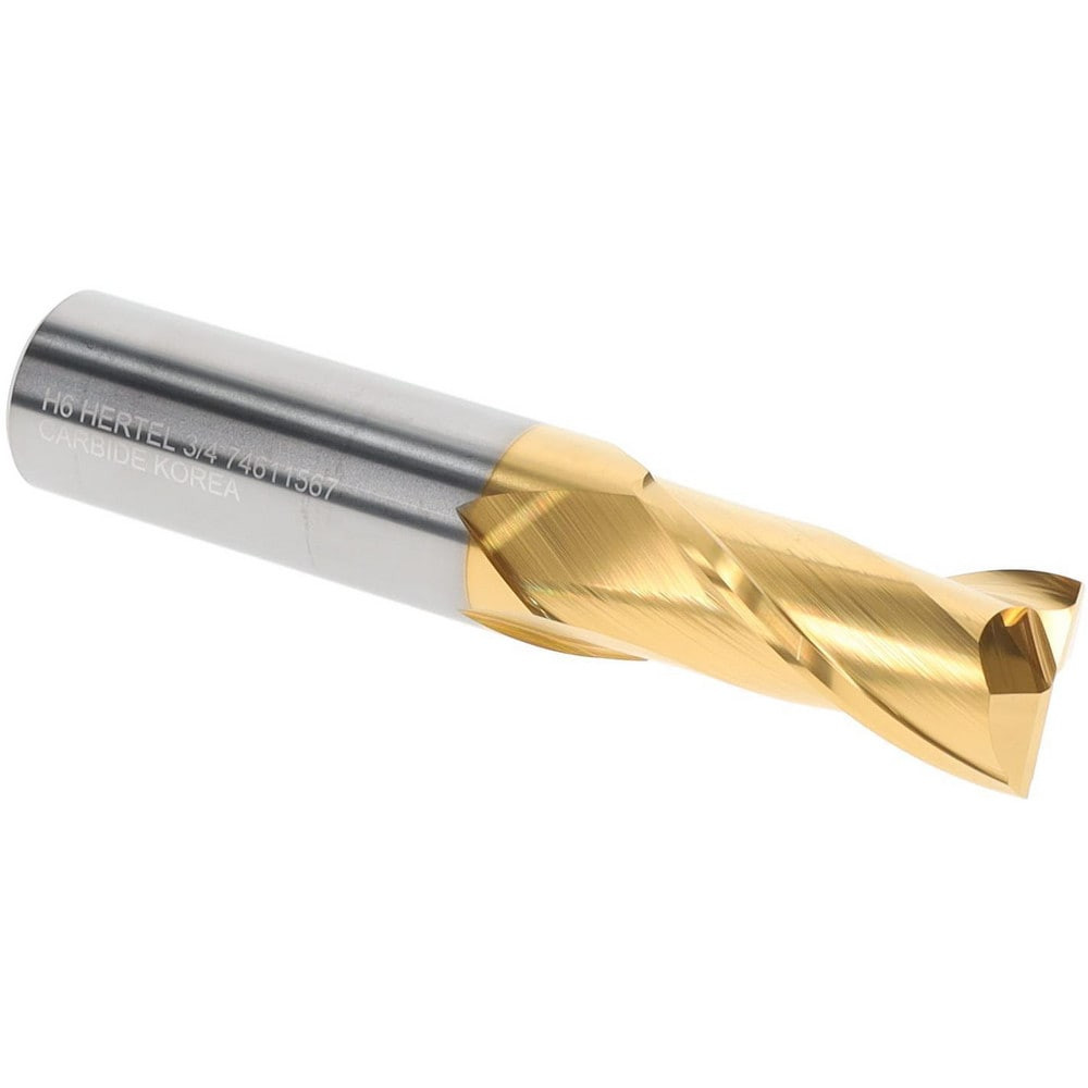 Hertel 750405 Square End Mill: 3/4" Dia, 2 Flutes, 1-1/2" LOC, Solid Carbide, 30 ° Helix