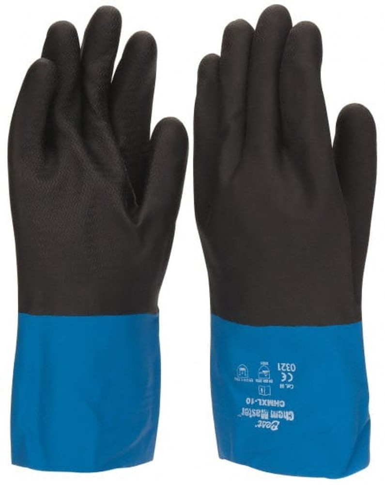 SHOWA CHMXL-10 Chemical Resistant Gloves: X-Large, 26 mil Thick, Neoprene-Coated, Latex & Neoprene, Supported