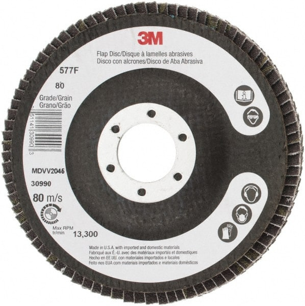 3M 7000119474 Flap Disc: 7/8" Hole, 80 Grit, Zirconia Alumina, Type 29