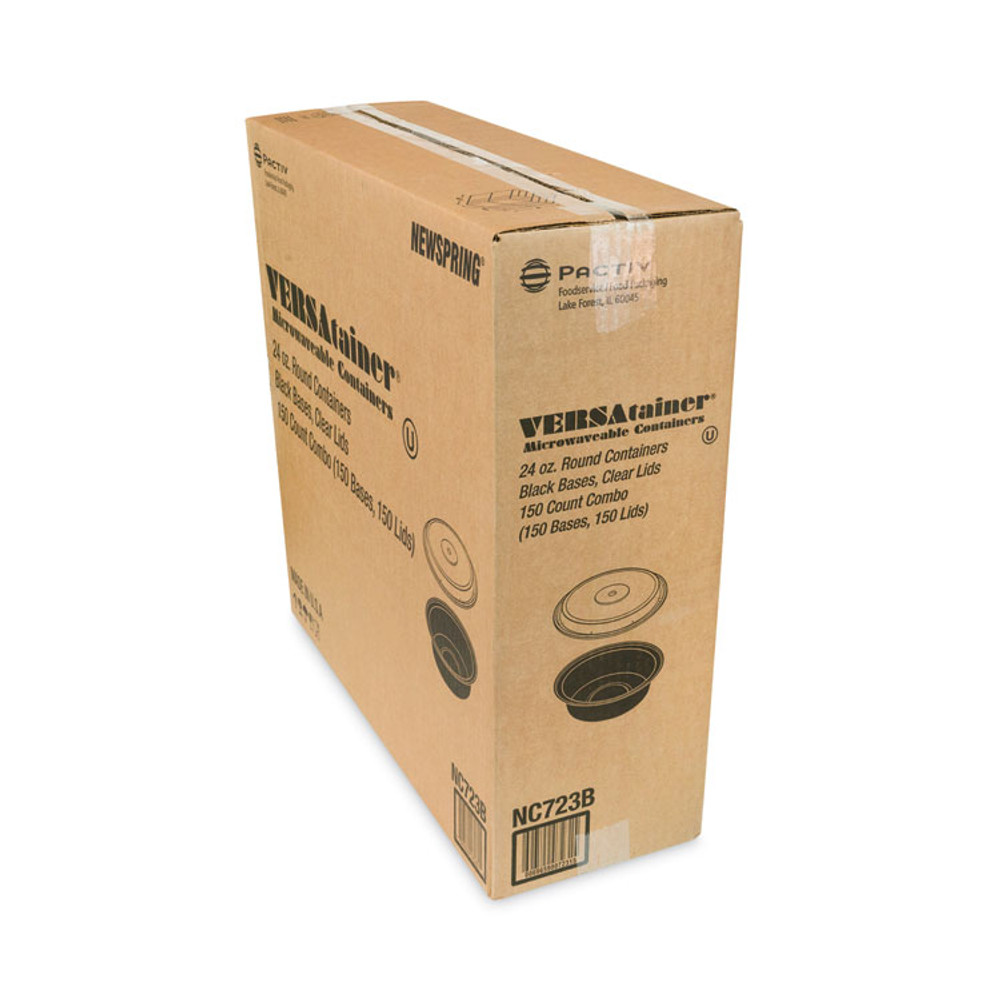 PACTIV EVERGREEN CORPORATION NC723B Newspring VERSAtainer Microwavable Containers, 24 oz, 7" Diameter, Black/Clear, Plastic, 150/Carton