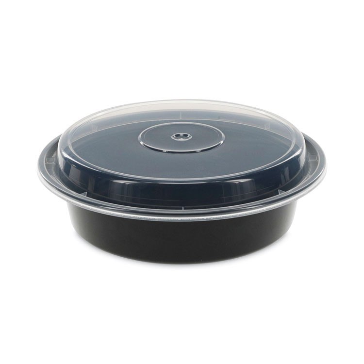 PACTIV EVERGREEN CORPORATION NC723B Newspring VERSAtainer Microwavable Containers, 24 oz, 7" Diameter, Black/Clear, Plastic, 150/Carton