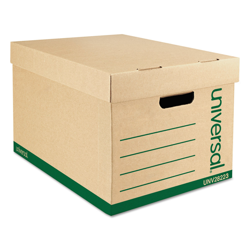 UNIVERSAL OFFICE PRODUCTS 28223 Universal Record Standard-Duty Storage Boxes With Lift-Off Lids And Built-In Handles, Letter/Legal Size, 10in x 12in x 15in, 100% Recycled, Kraft, Case Of 12