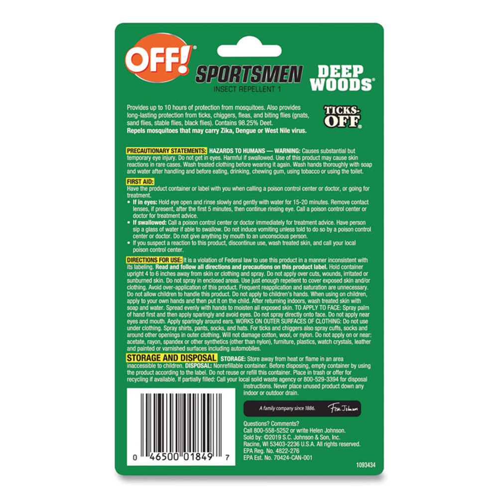 SC JOHNSON OFF!® 317188 Deep Woods Sportsmen Insect Repellent, 1 oz Spray Bottle