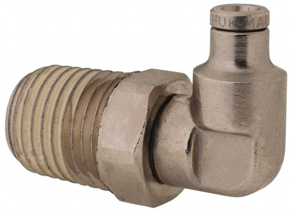 Norgren 124470128 Push-To-Connect Tube to Male & Tube to Male NPT Tube Fitting: Pneufit Swivel Male Elbow, 1/4" Thread, 1/8" OD