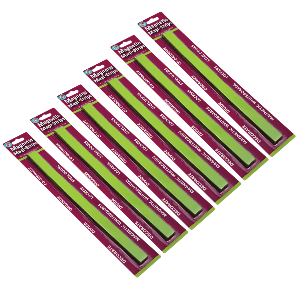 EDUCATORS RESOURCE Ashley ASH11019-6  Productions Magnetic Magi-Strips, 3/4in x 12', Lime Green, 12 Strips Per Pack, Set Of 6 Packs