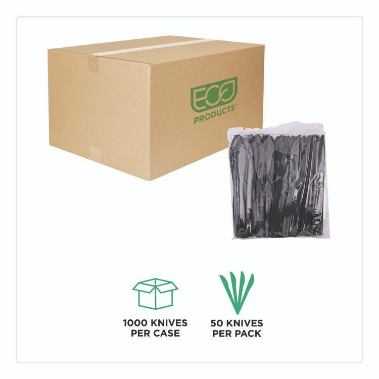 ECO-PRODUCTS,INC. EP-S111 100% Recycled Content Cutlery, Knife, Plastic, Black, 50/Pack, 20 Packs/Carton